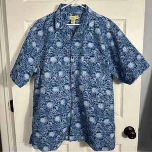 Trader Bay XL shirt, blue floral, short sleeve, tropical, island, resortwear